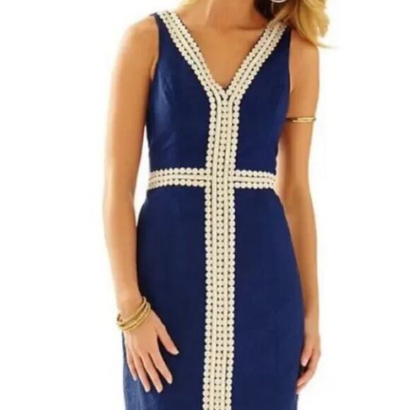 Lilly Pulitzer Dresses & Skirts - Lilly Pulitzer Bentley Navy & Gold Textured Sheath Dress